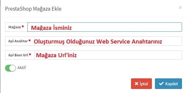 PrestaShop için Api Anahtarı Alma?
