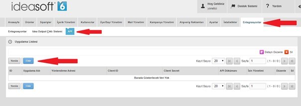 IdeaSoft Api Anahtarı Alma