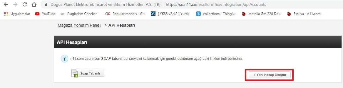 N11 İçin Api Alma