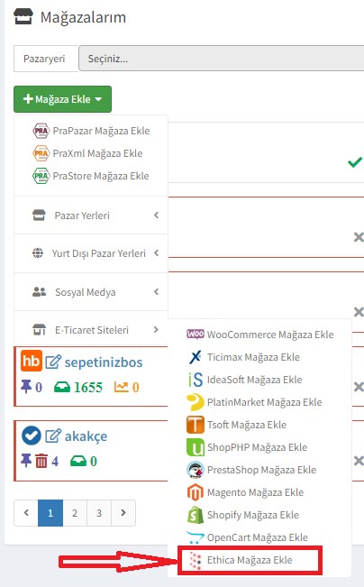 Ethica E-ticaret sitesi entegrasyonu