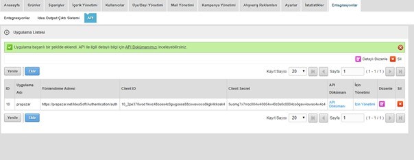 IdeaSoft Api Anahtarı Alma