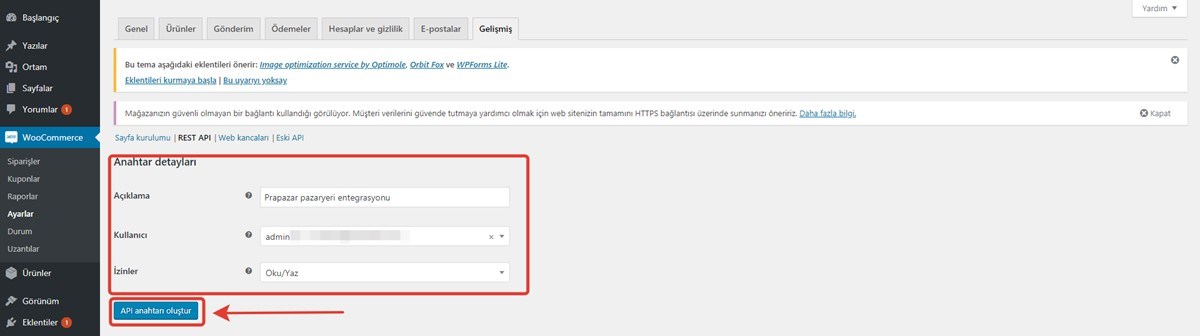 WooCommerce Api Anahtarı Oluşturma ve Prapazar'a Bağlama