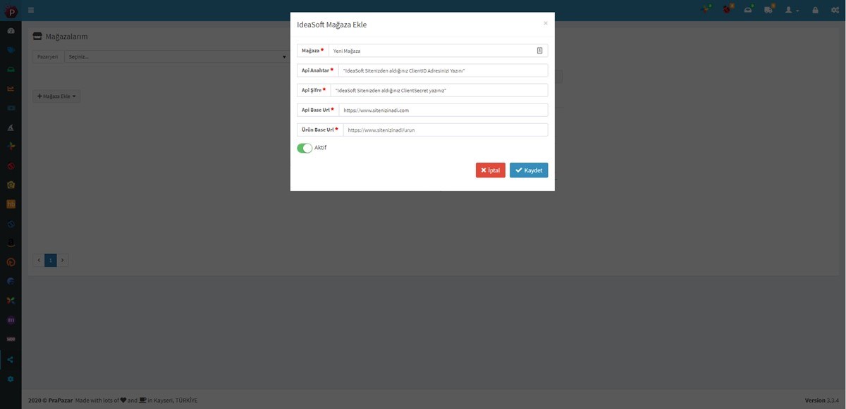 IdeaSoft Api Anahtarı Alma