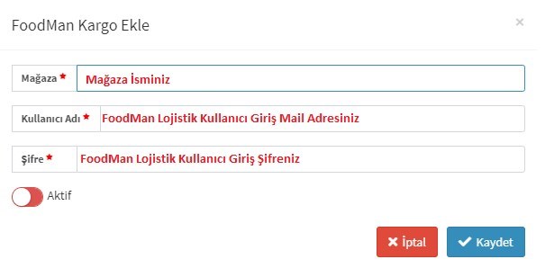 FoodMan Lojistik Entegrasyonu Api Bilgileri Alma