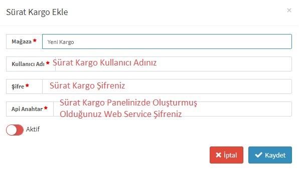 Sürat Kargo Api Anahtarı Alma