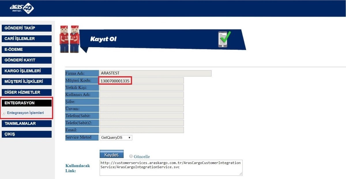 Aras Kargo Entegrasyonu Api Bilgileri Alma