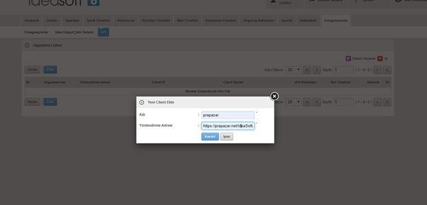 IdeaSoft Api Anahtarı Alma
