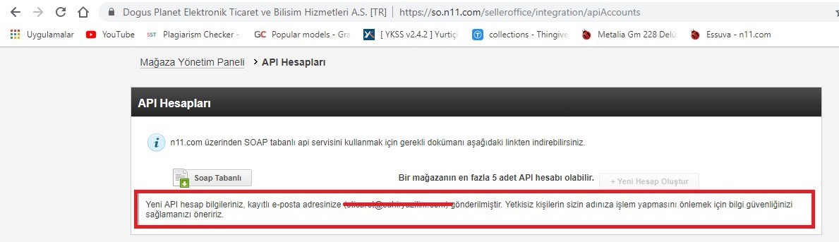 N11 İçin Api Alma