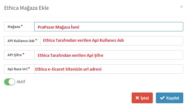 Ethica E-ticaret sitesi entegrasyonu